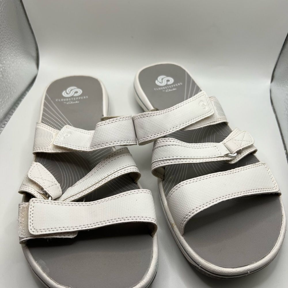 Clarks® Cloudsteppers Breeze Piper Women's Slide Sandals Gray and White - Picture 6 of 8